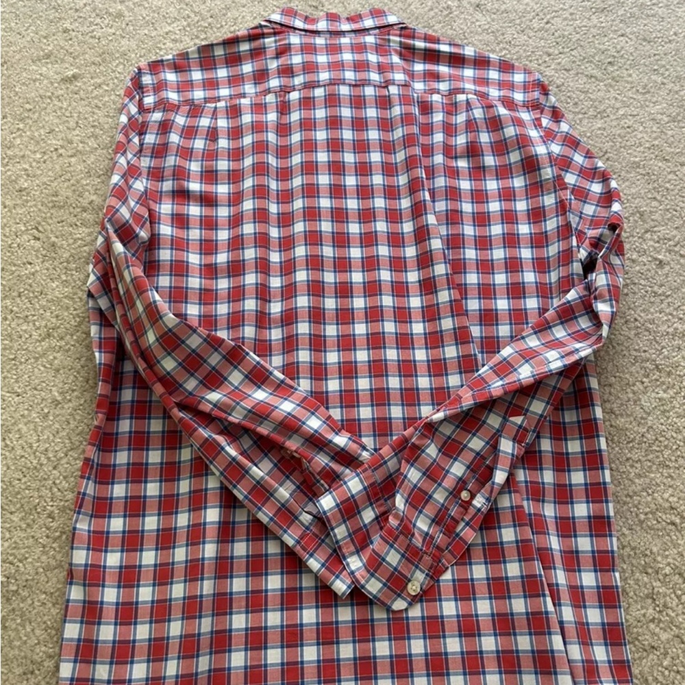 Tailored by J Crew Mens Shirt Red/Blue Plaid Button Down 100% Cotton M